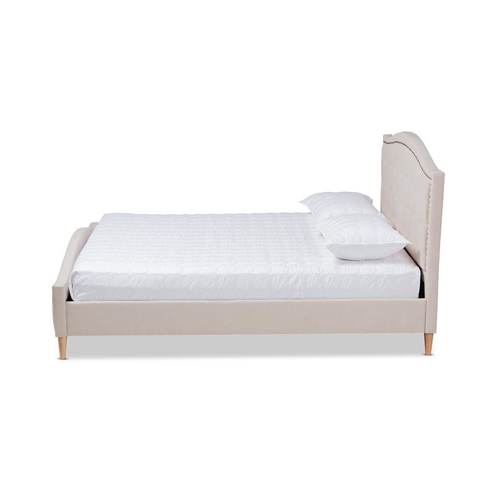 Beige Fabric Upholstered and Button Tufted King Size Platform Bed. Picture 2