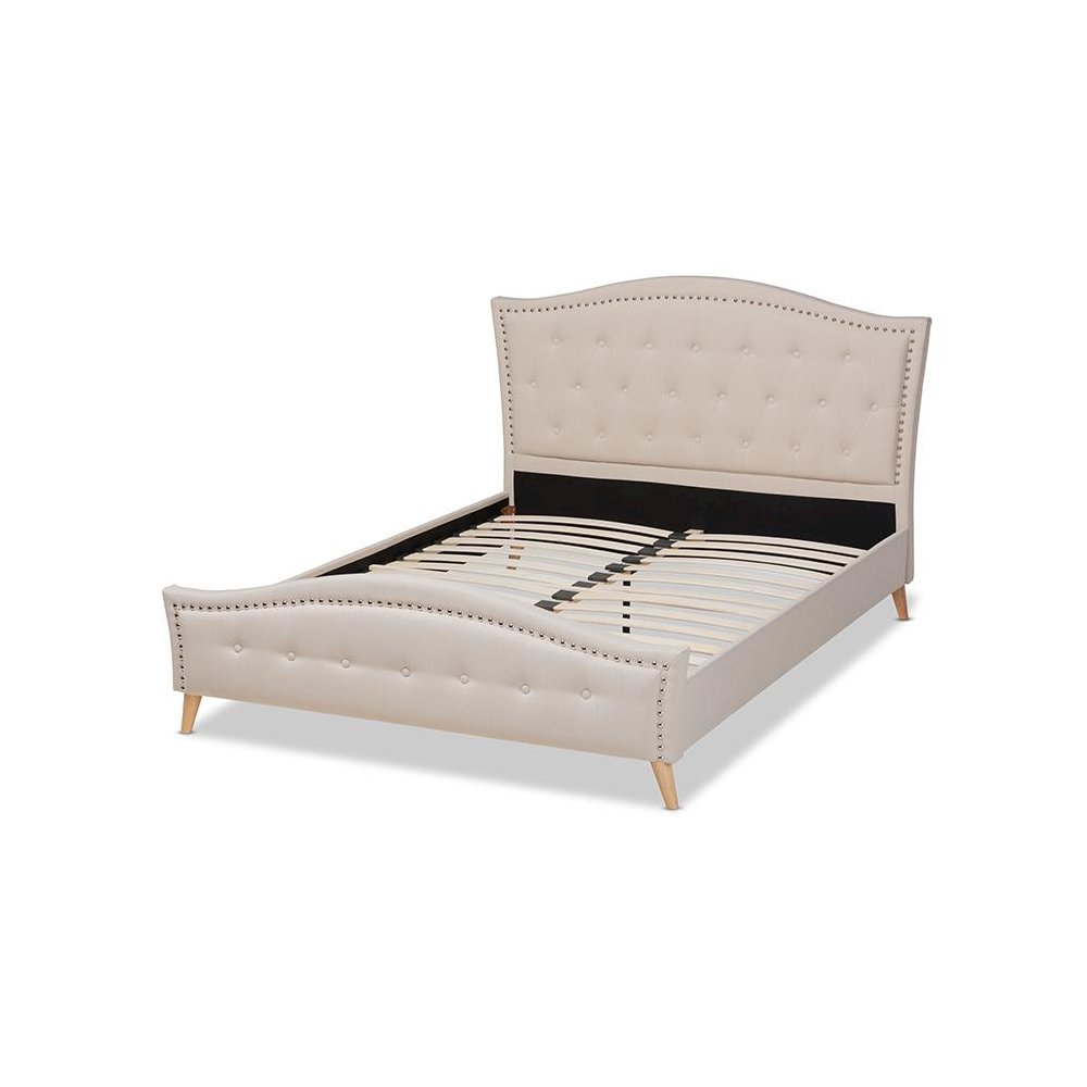 Beige Fabric Upholstered and Button Tufted King Size Platform Bed. Picture 3