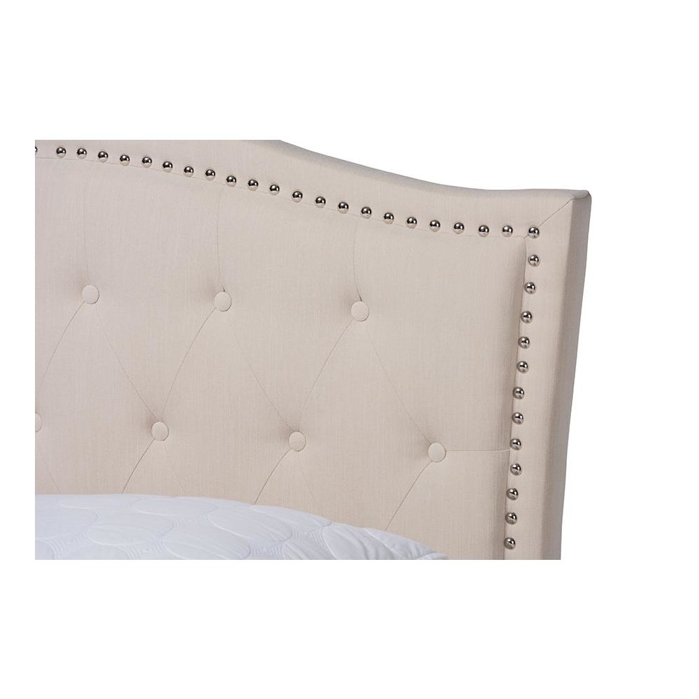 Beige Fabric Upholstered and Button Tufted King Size Platform Bed. Picture 4