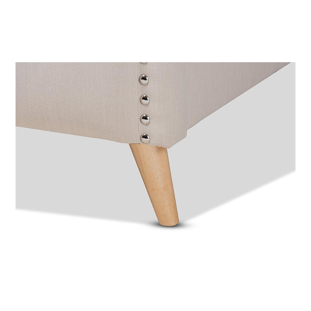 Beige Fabric Upholstered and Button Tufted King Size Platform Bed. Picture 5