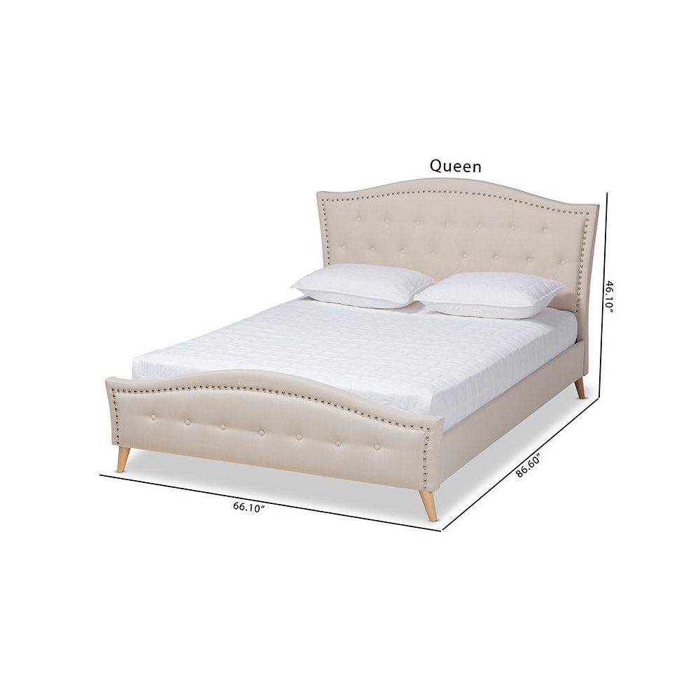 Beige Fabric Upholstered and Button Tufted King Size Platform Bed. Picture 8