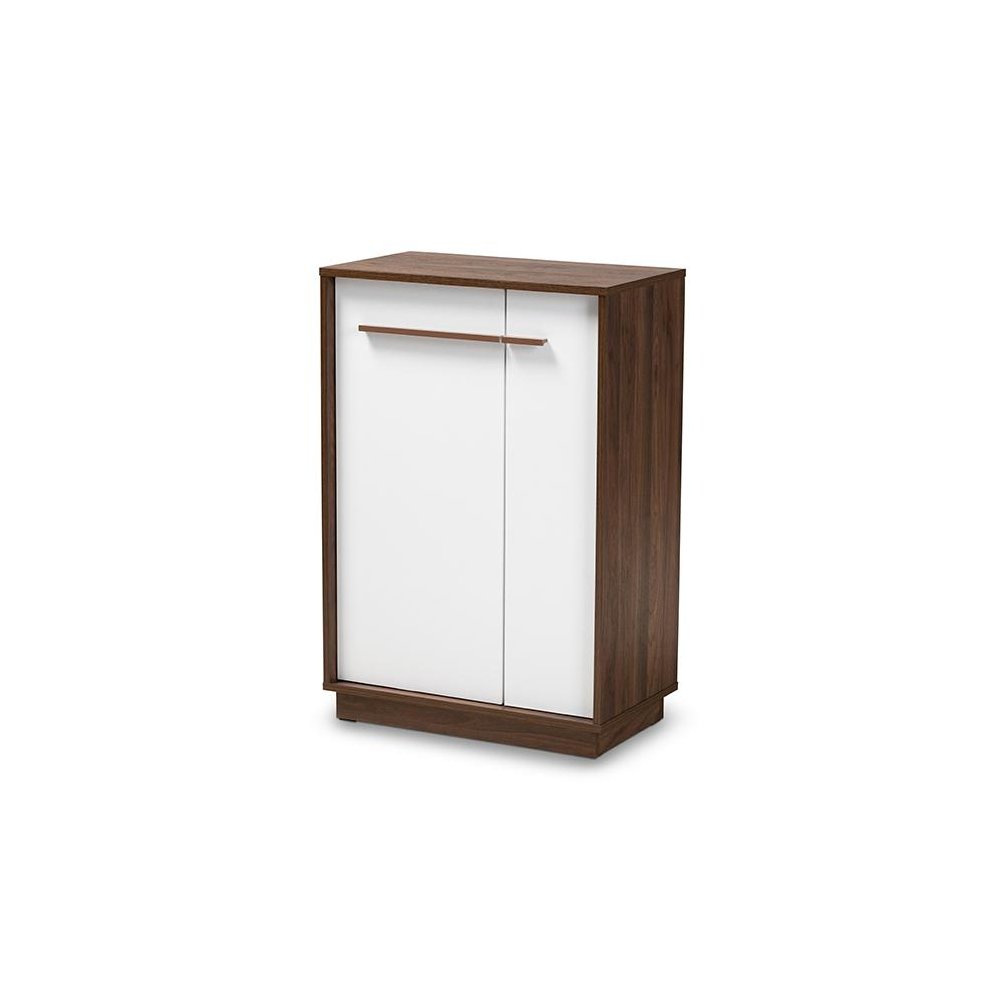 Two-Tone White and Walnut Finished 5-Shelf Wood Entryway Shoe Cabinet. Picture 1