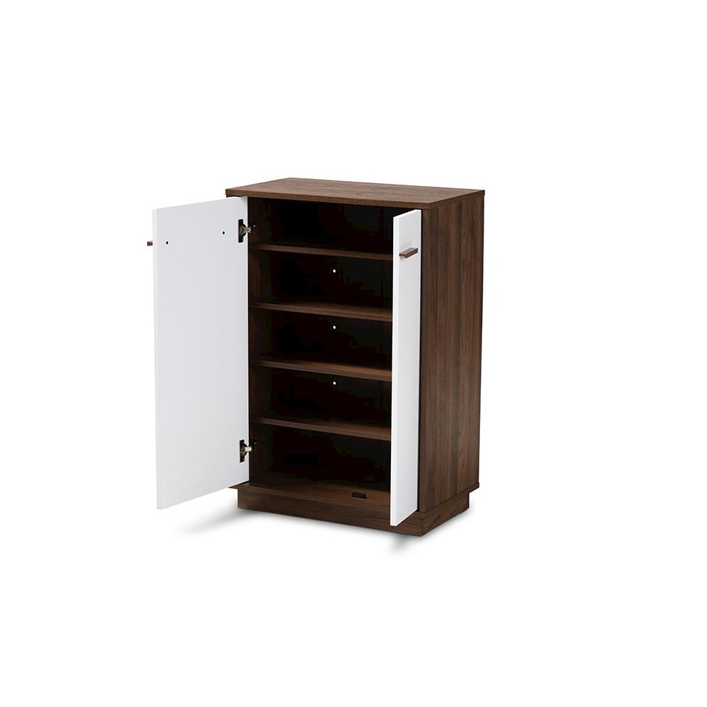 Two-Tone White and Walnut Finished 5-Shelf Wood Entryway Shoe Cabinet. Picture 2