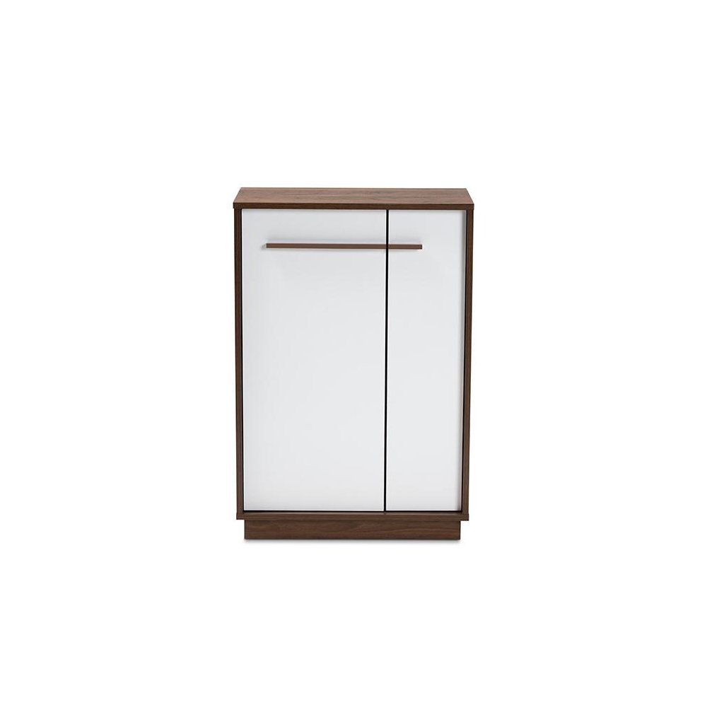 Two-Tone White and Walnut Finished 5-Shelf Wood Entryway Shoe Cabinet. Picture 3