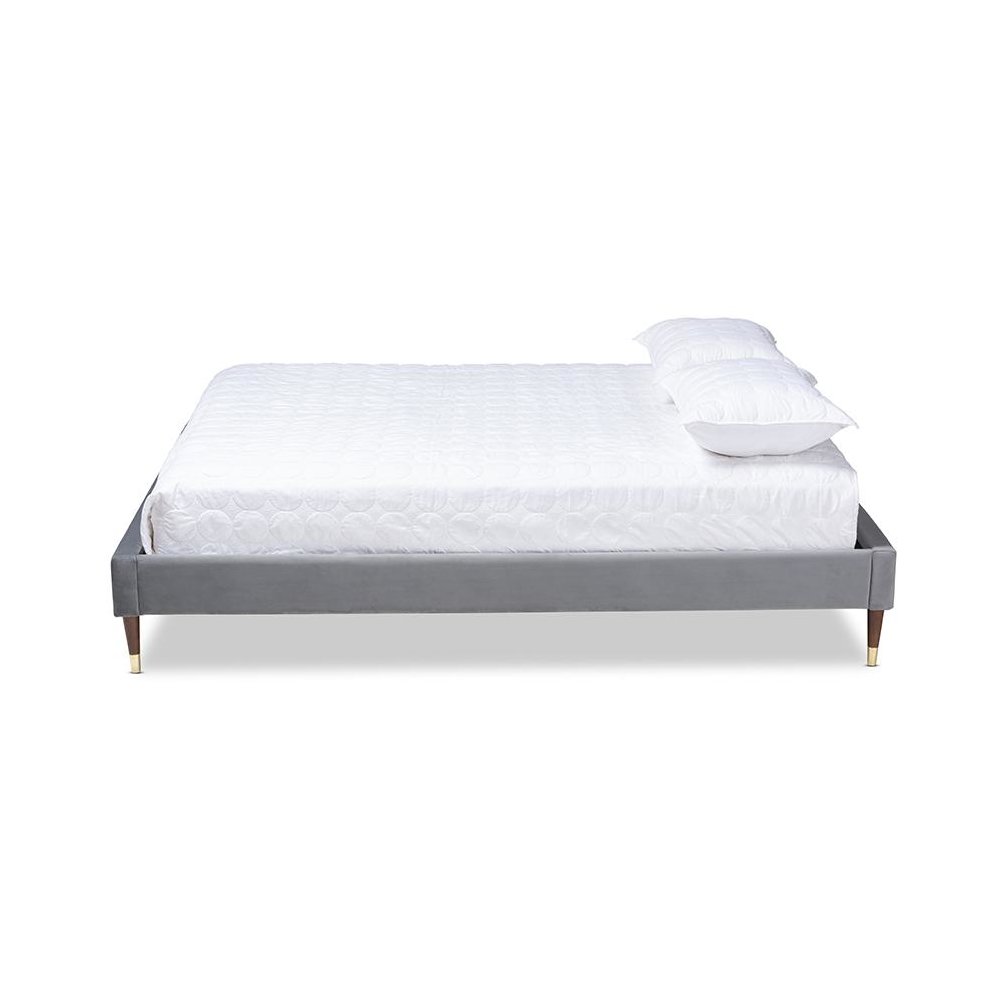 Full Size Wood Platform Bed Frame with Gold-Tone Leg Tips. Picture 2