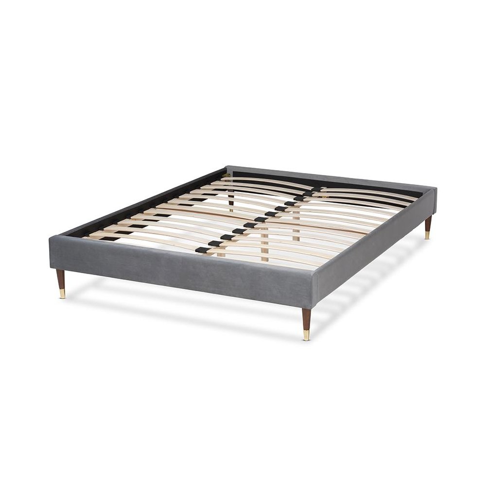 Full Size Wood Platform Bed Frame with Gold-Tone Leg Tips. Picture 3