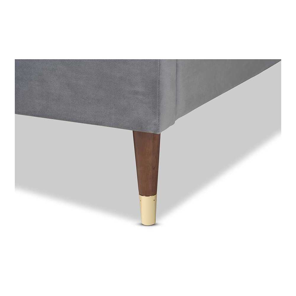 Full Size Wood Platform Bed Frame with Gold-Tone Leg Tips. Picture 4