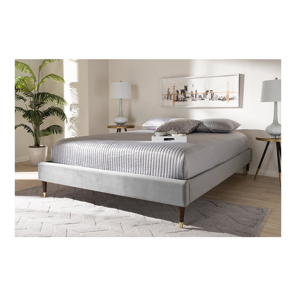 Full Size Wood Platform Bed Frame with Gold-Tone Leg Tips. Picture 5