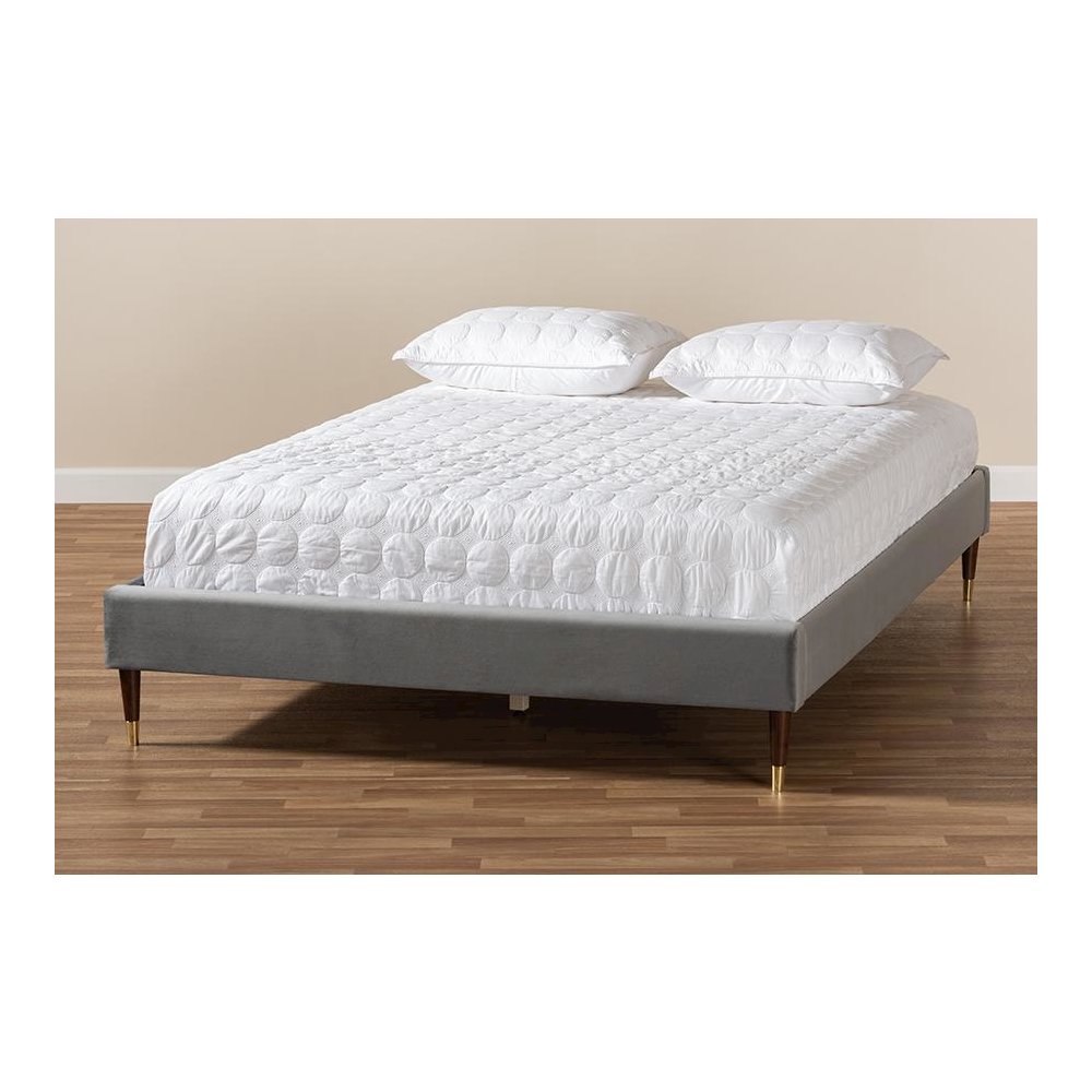 Full Size Wood Platform Bed Frame with Gold-Tone Leg Tips. Picture 6