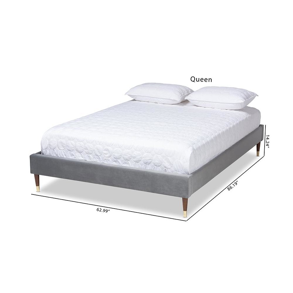 Full Size Wood Platform Bed Frame with Gold-Tone Leg Tips. Picture 8