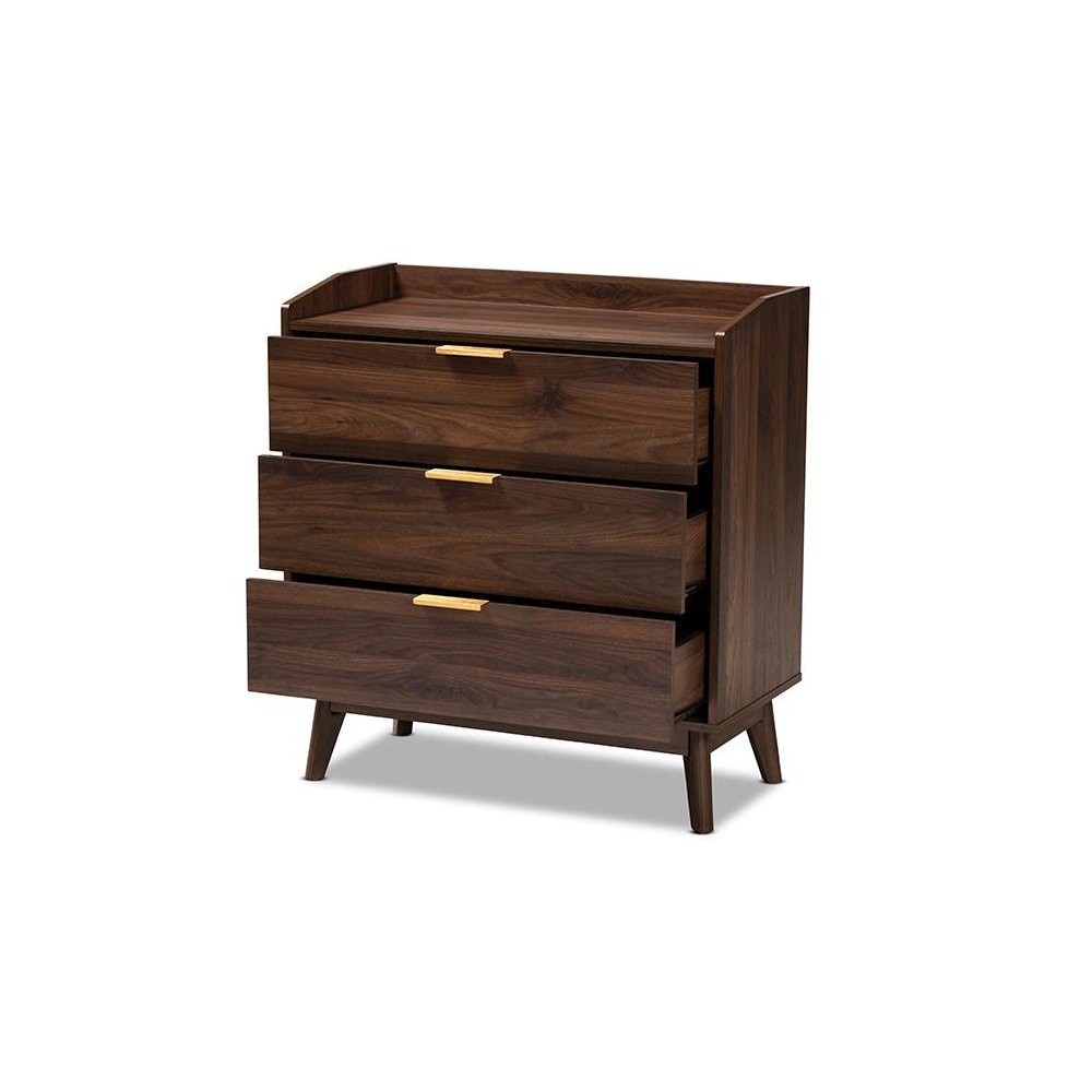 Baxton Studio Lena Mid-Century Modern Walnut Brown Finished 3-Drawer Wood Chest. Picture 2