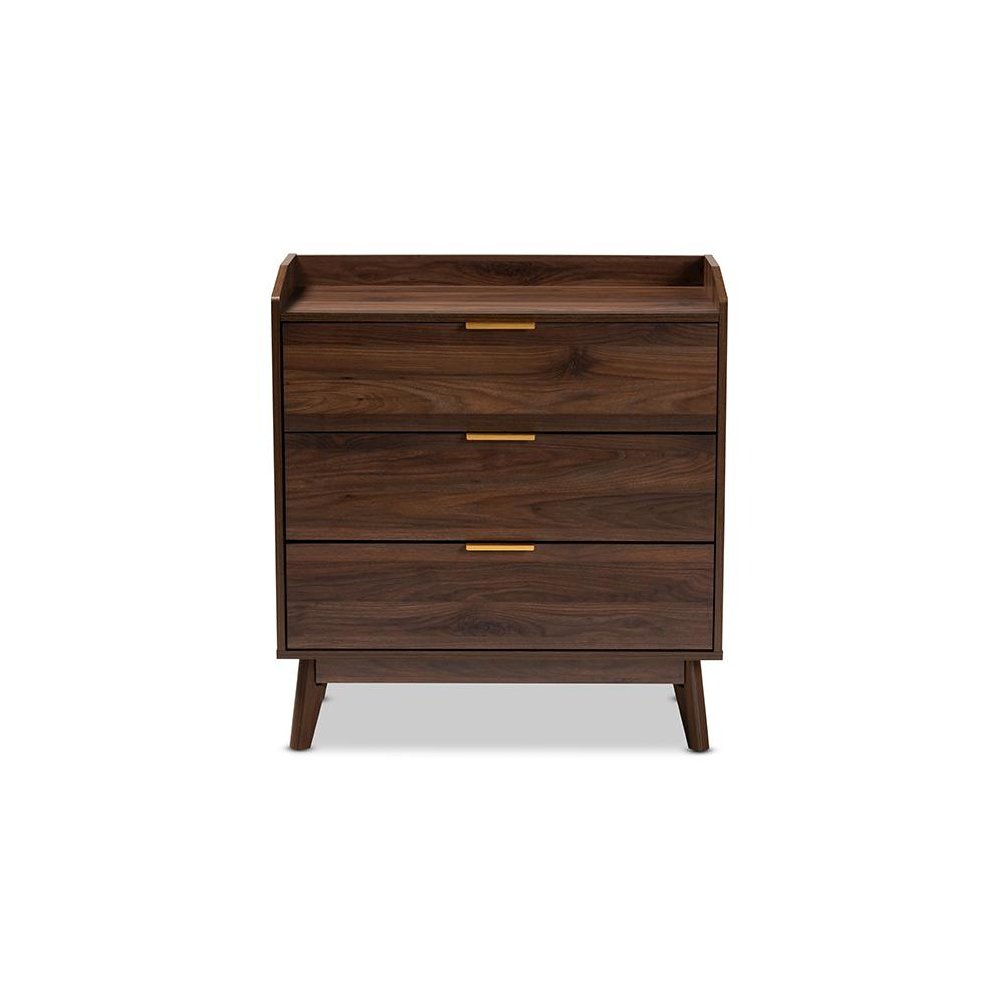 Baxton Studio Lena Mid-Century Modern Walnut Brown Finished 3-Drawer Wood Chest. Picture 3
