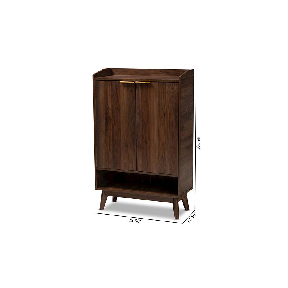 Lena Mid-Century Modern Walnut Brown Finished 5-Shelf Wood Entryway Shoe Cabinet. Picture 10