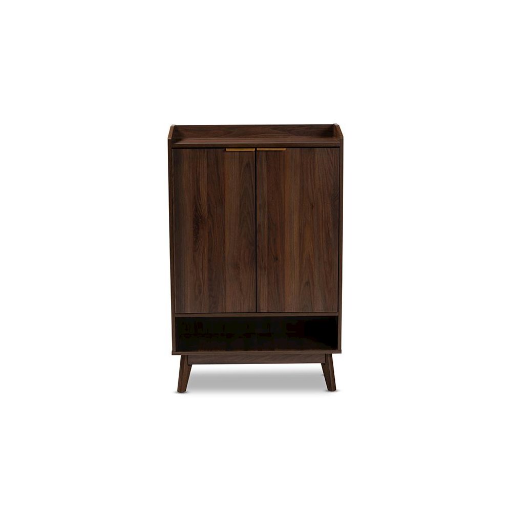 Lena Mid-Century Modern Walnut Brown Finished 5-Shelf Wood Entryway Shoe Cabinet. Picture 3