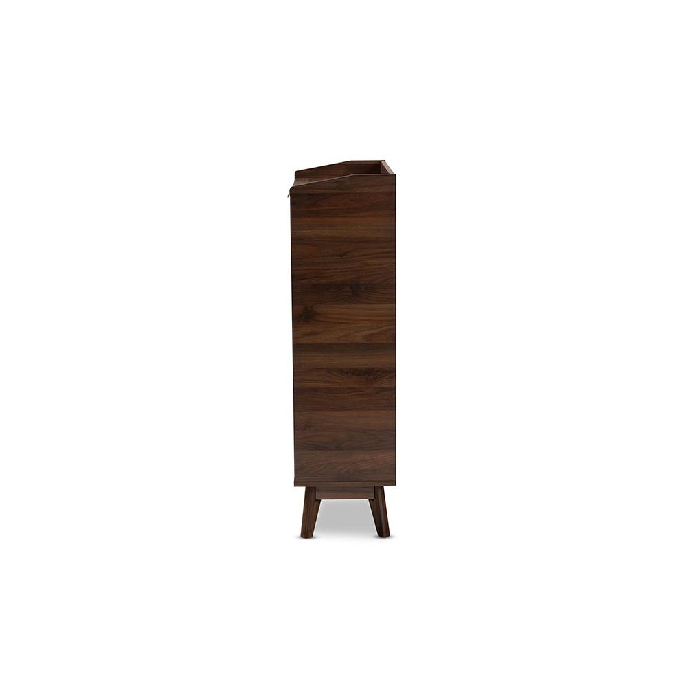 Lena Mid-Century Modern Walnut Brown Finished 5-Shelf Wood Entryway Shoe Cabinet. Picture 4