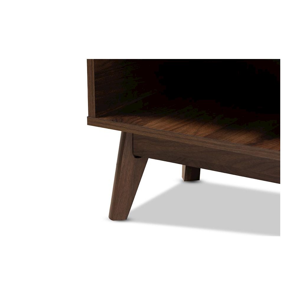 Lena Mid-Century Modern Walnut Brown Finished 5-Shelf Wood Entryway Shoe Cabinet. Picture 6