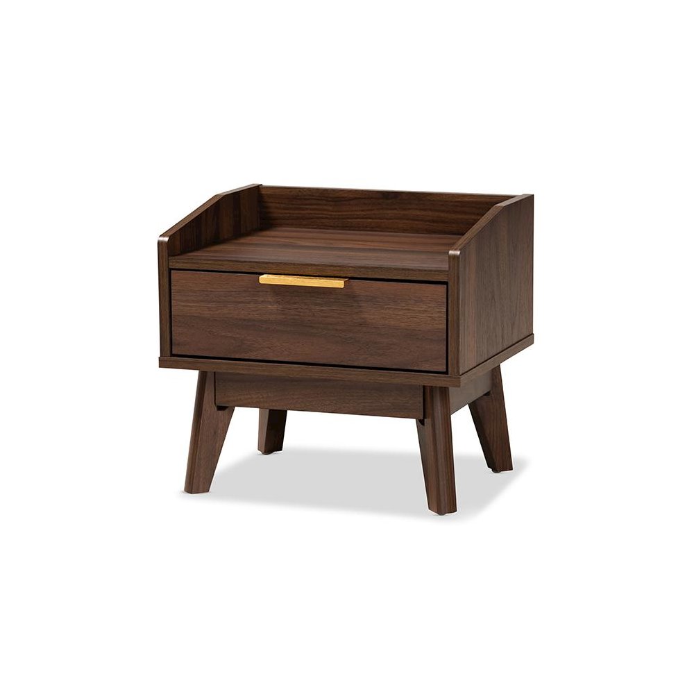 Lena Mid-Century Modern Walnut Brown Finished 1-Drawer Wood Nightstand. Picture 1