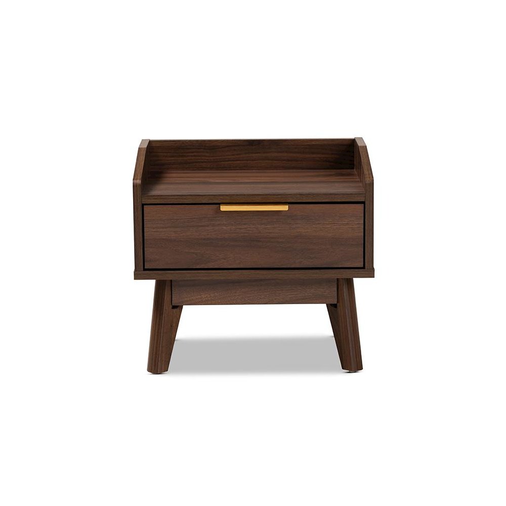 Lena Mid-Century Modern Walnut Brown Finished 1-Drawer Wood Nightstand. Picture 3
