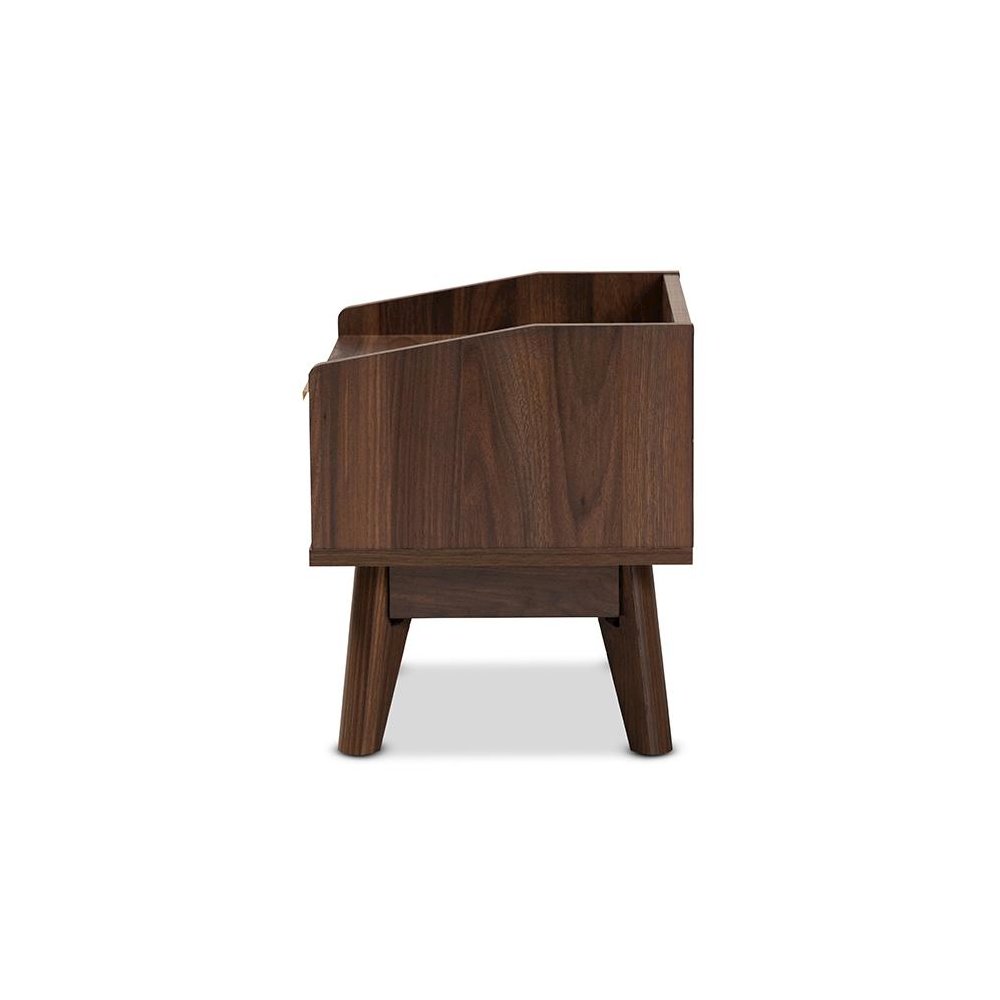 Lena Mid-Century Modern Walnut Brown Finished 1-Drawer Wood Nightstand. Picture 4