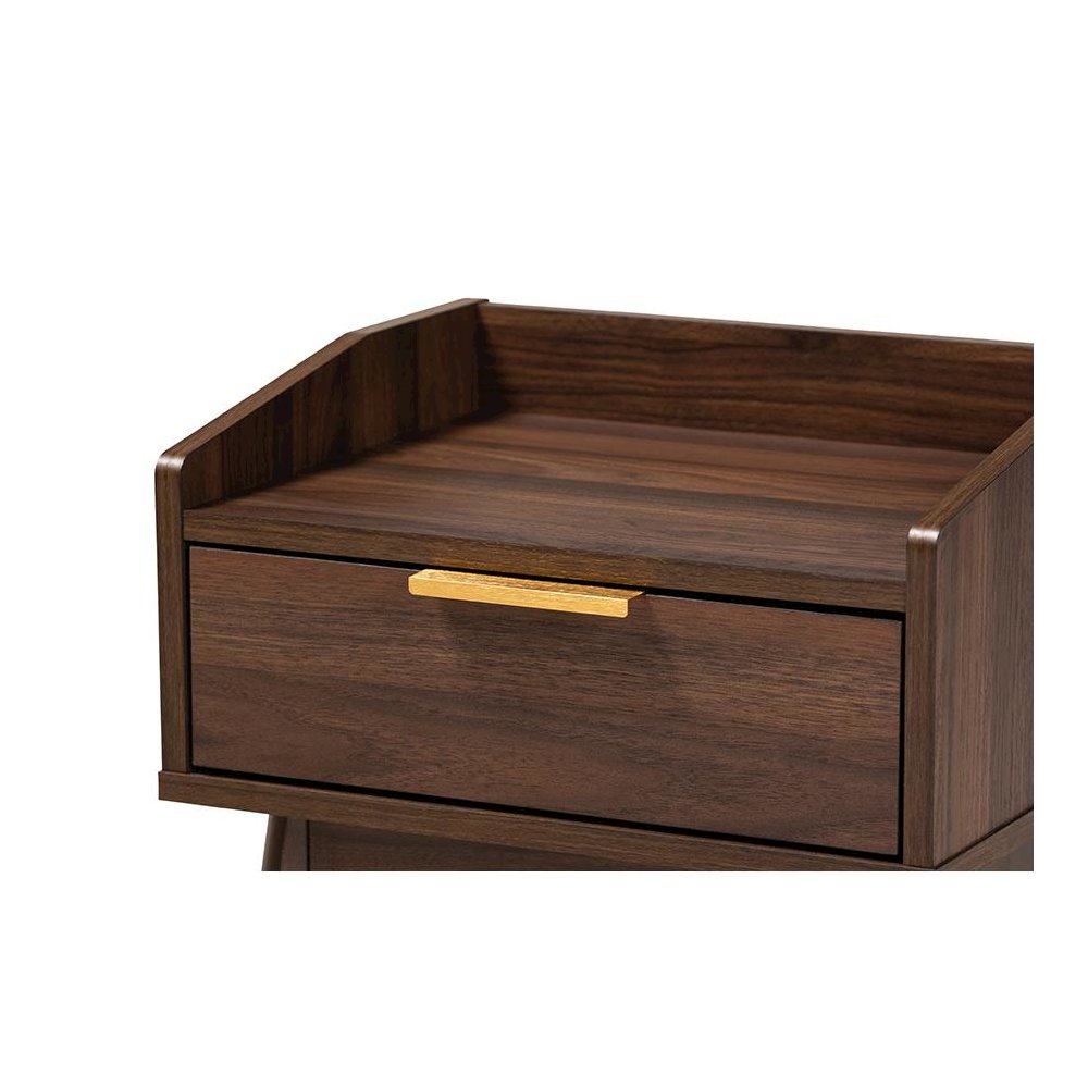 Lena Mid-Century Modern Walnut Brown Finished 1-Drawer Wood Nightstand. Picture 5