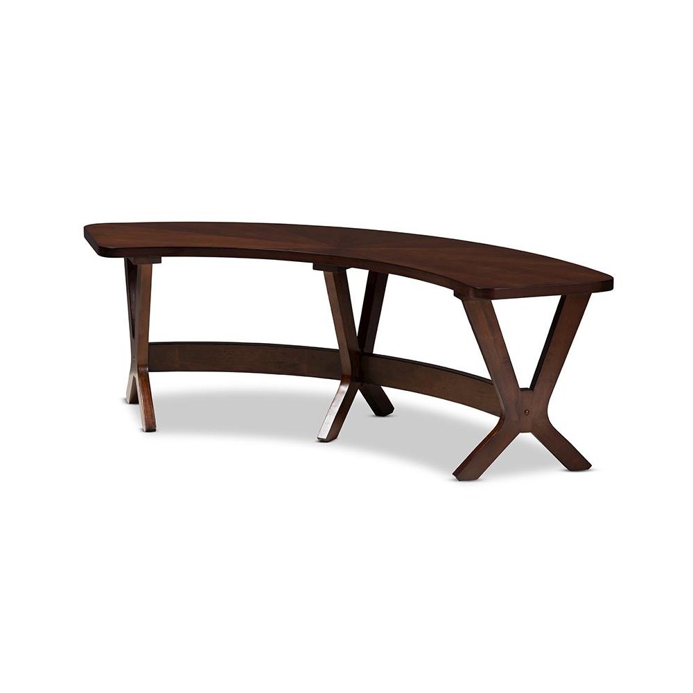 Baxton Studio Berlin Mid-Century Modern Walnut Finished Wood Curved Dining Bench. Picture 1
