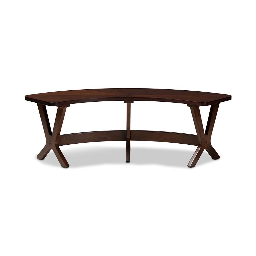 Baxton Studio Berlin Mid-Century Modern Walnut Finished Wood Curved Dining Bench. Picture 2