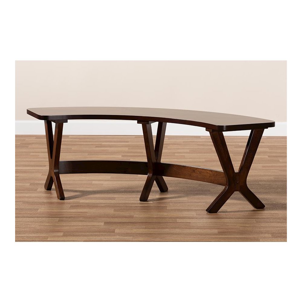 Baxton Studio Berlin Mid-Century Modern Walnut Finished Wood Curved Dining Bench. Picture 6