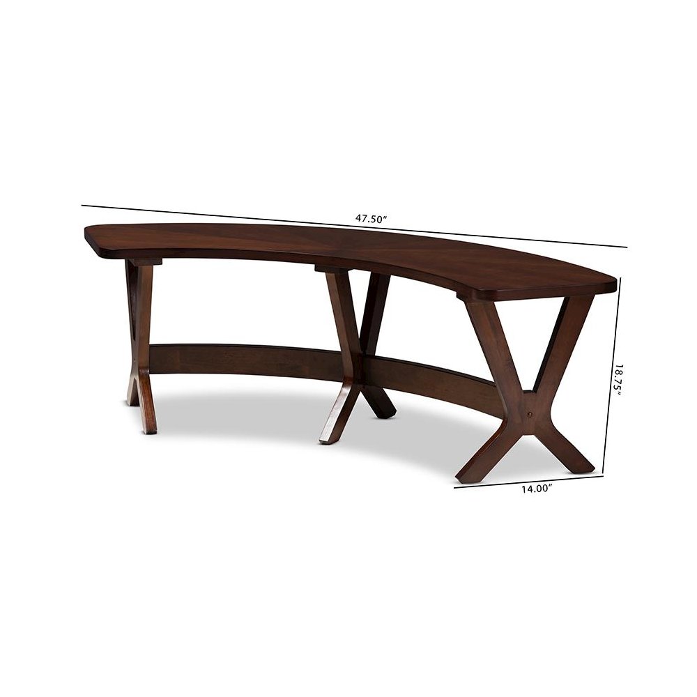 Baxton Studio Berlin Mid-Century Modern Walnut Finished Wood Curved Dining Bench. Picture 7