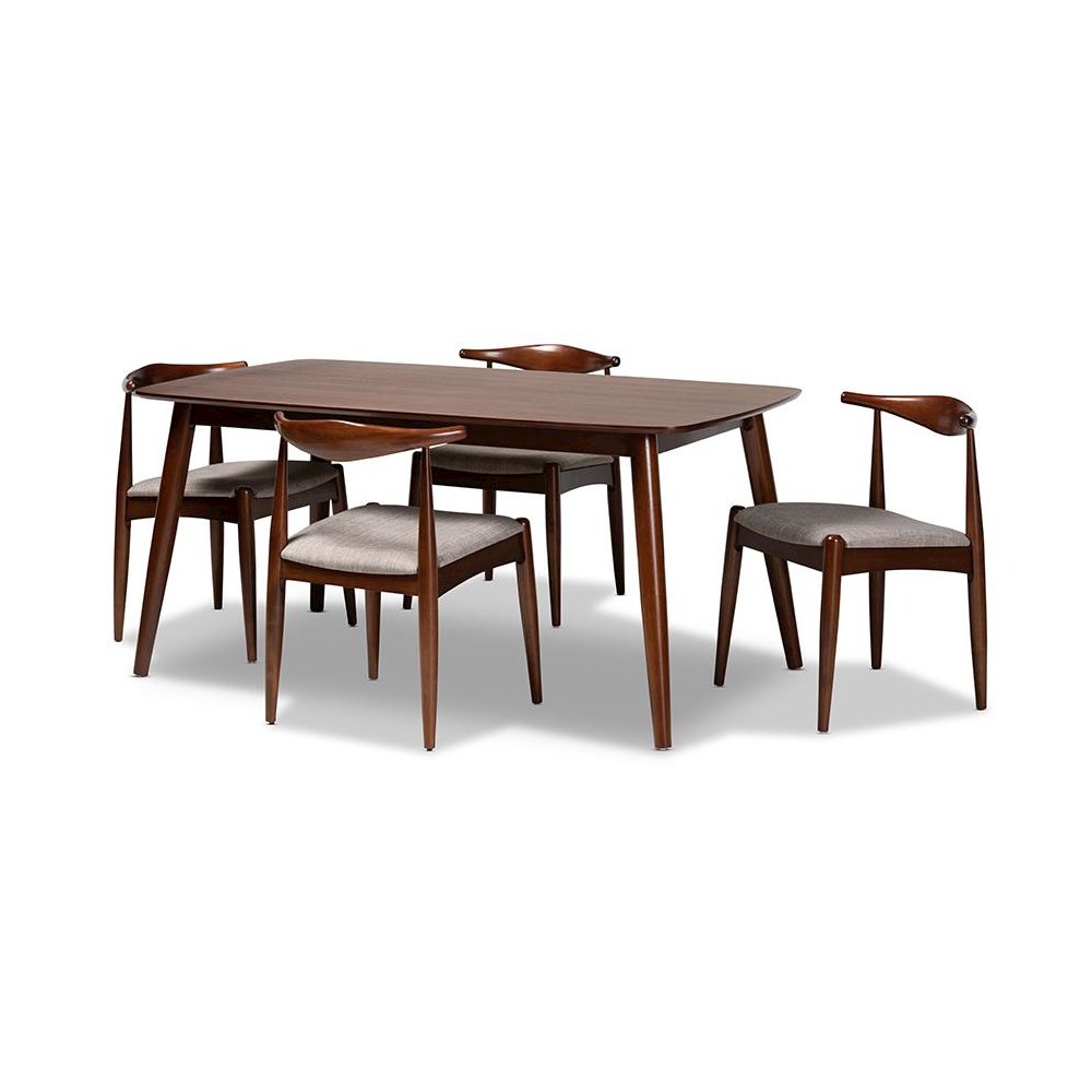 Light Gray Fabric Upholstered Walnut Finished Wood 5-Piece Dining Set. Picture 1