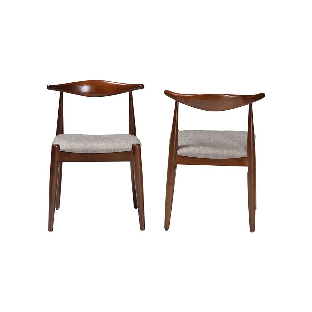 Light Gray Fabric Upholstered Walnut Finished Wood Dining Chair Set of 2. Picture 2