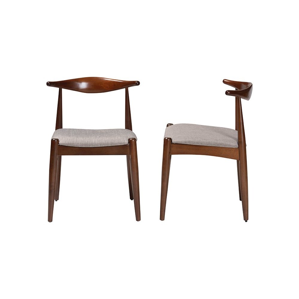 Light Gray Fabric Upholstered Walnut Finished Wood Dining Chair Set of 2. Picture 3
