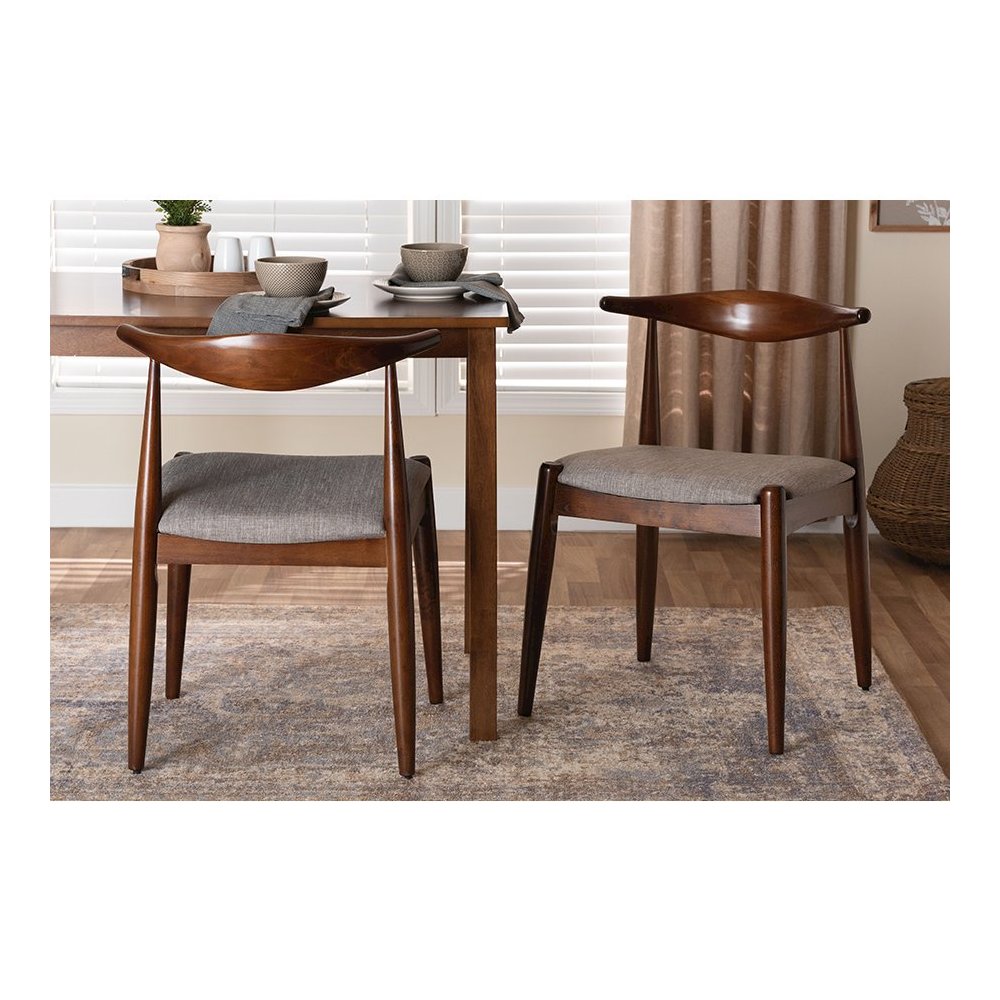 Light Gray Fabric Upholstered Walnut Finished Wood Dining Chair Set of 2. Picture 7