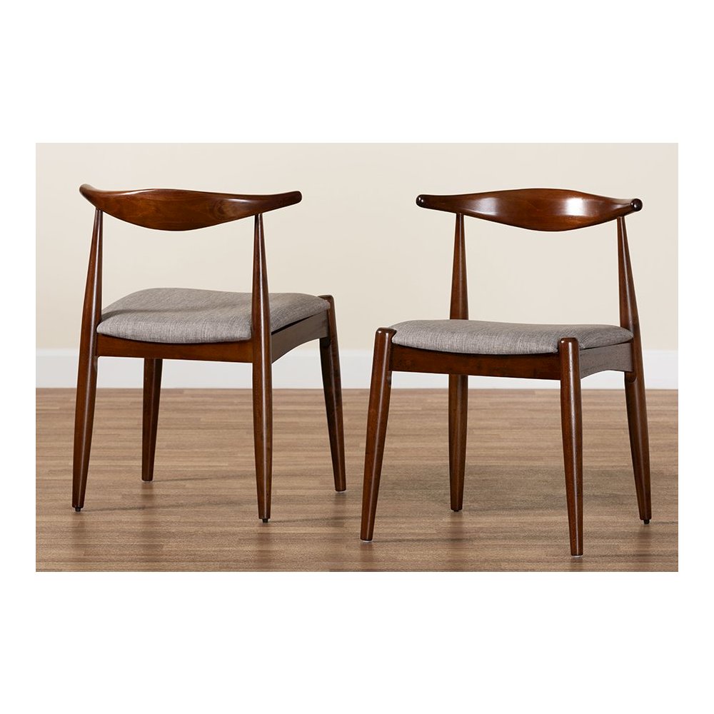 Light Gray Fabric Upholstered Walnut Finished Wood Dining Chair Set of 2. Picture 8