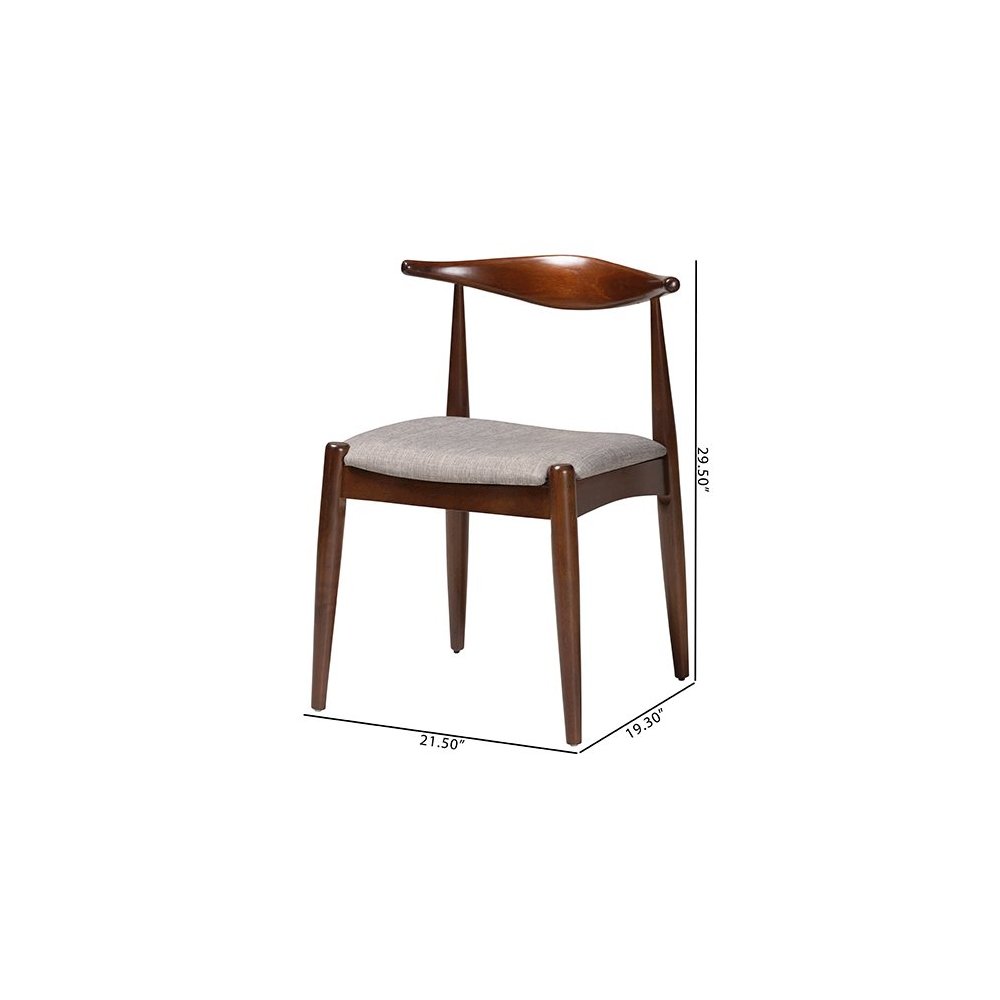 Light Gray Fabric Upholstered Walnut Finished Wood Dining Chair Set of 2. Picture 9