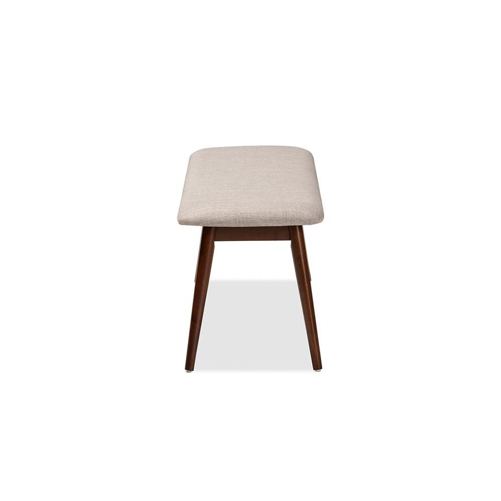Light Grey Fabric Upholstered Walnut Finished Wood Dining Bench. Picture 3
