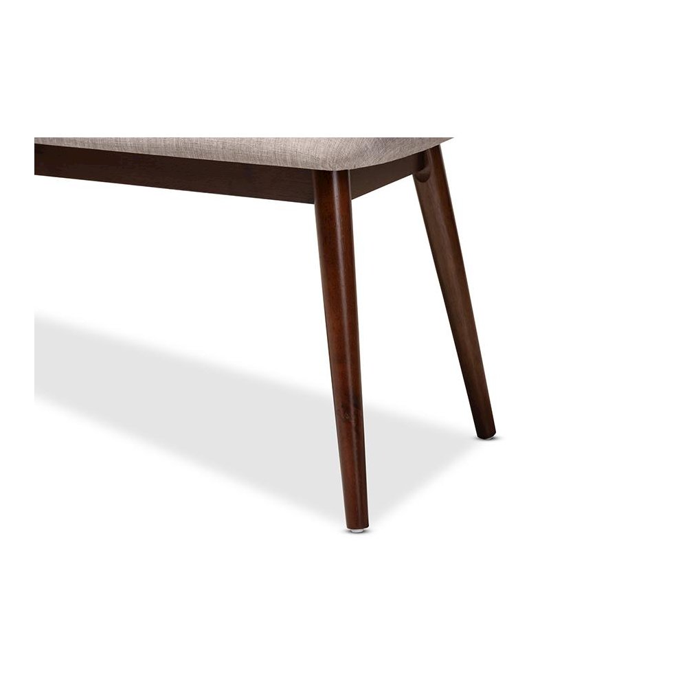 Light Grey Fabric Upholstered Walnut Finished Wood Dining Bench. Picture 5