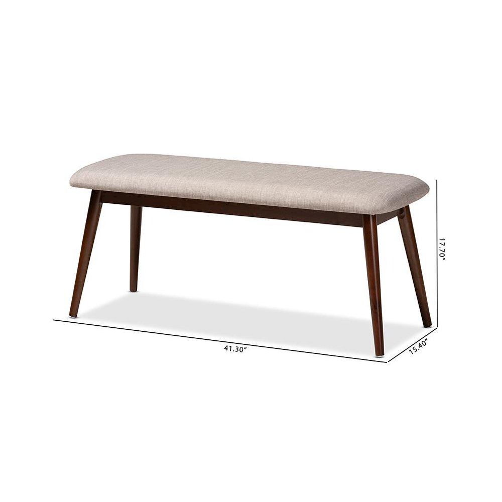 Light Grey Fabric Upholstered Walnut Finished Wood Dining Bench. Picture 8
