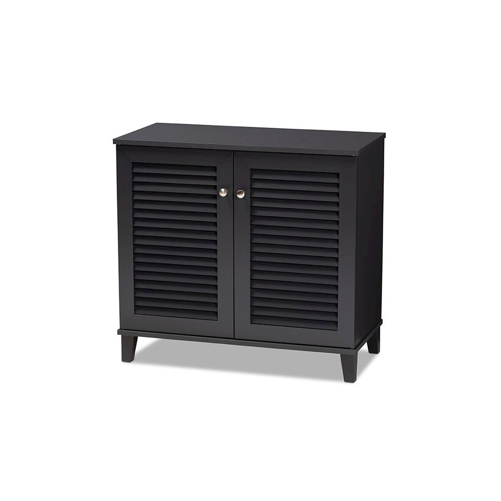 Dark Grey Finished 4-Shelf Wood Shoe Storage Cabinet. Picture 1