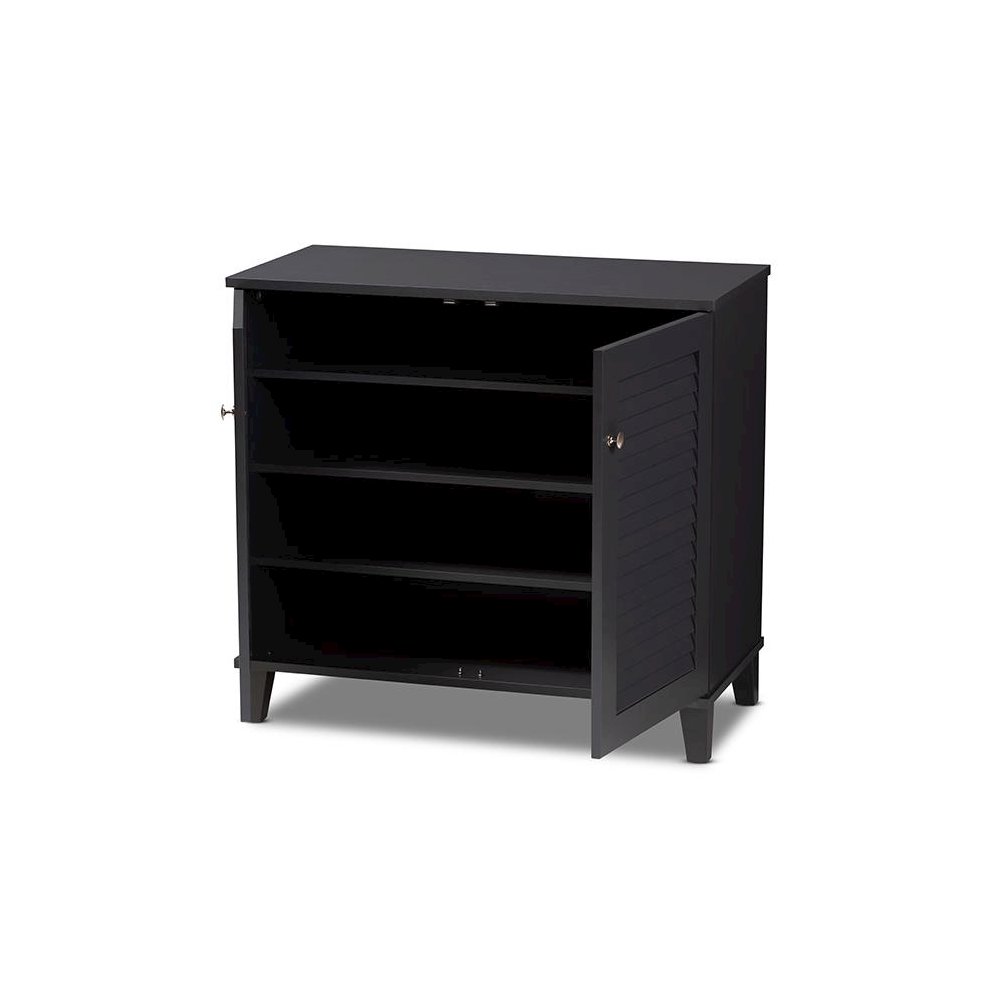 Dark Grey Finished 4-Shelf Wood Shoe Storage Cabinet. Picture 2