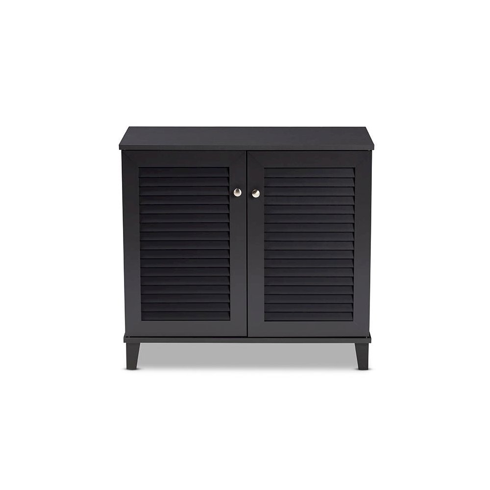 Dark Grey Finished 4-Shelf Wood Shoe Storage Cabinet. Picture 3