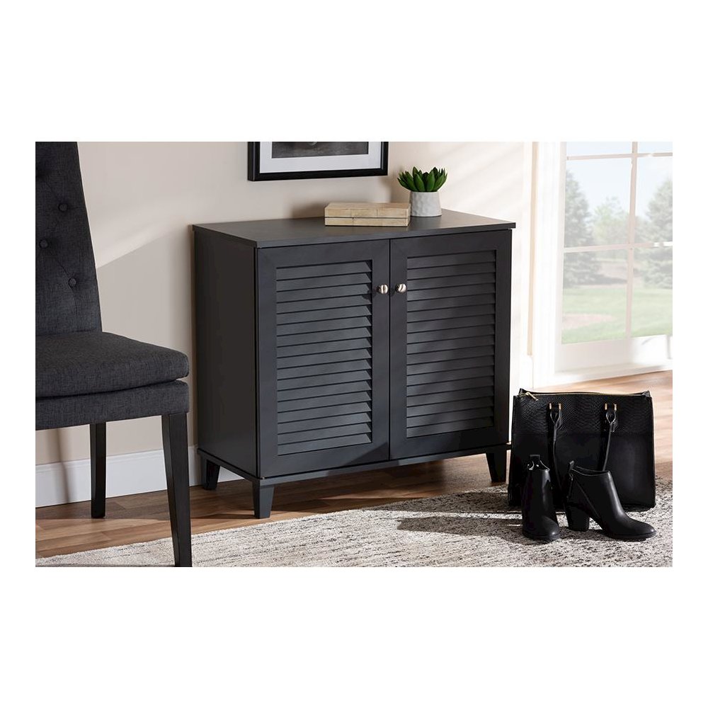 Dark Grey Finished 4-Shelf Wood Shoe Storage Cabinet. Picture 7