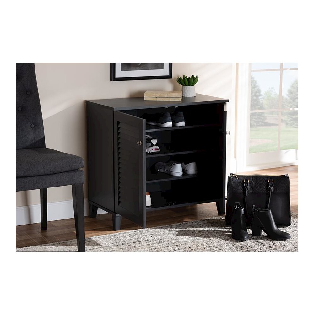 Dark Grey Finished 4-Shelf Wood Shoe Storage Cabinet. Picture 8