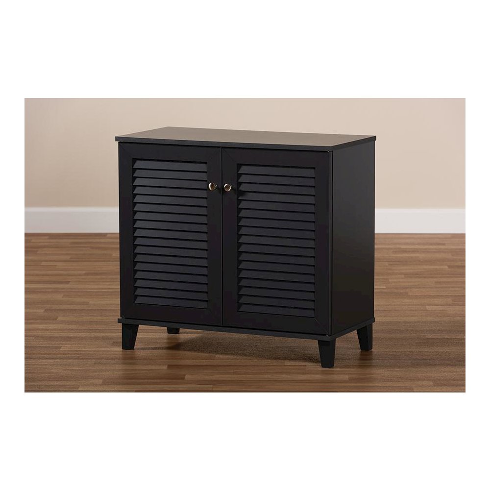 Dark Grey Finished 4-Shelf Wood Shoe Storage Cabinet. Picture 9