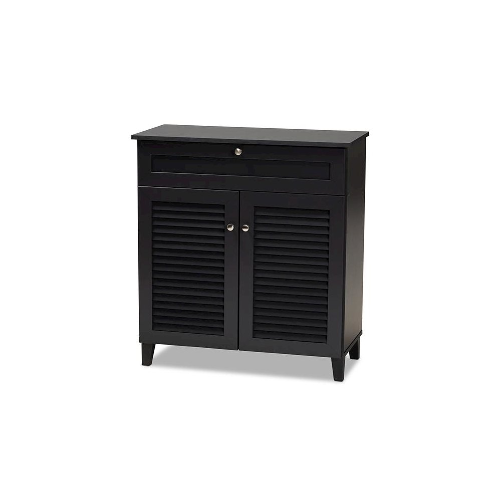Dark Grey Finished 4-Shelf Wood Shoe Storage Cabinet with Drawer. Picture 1