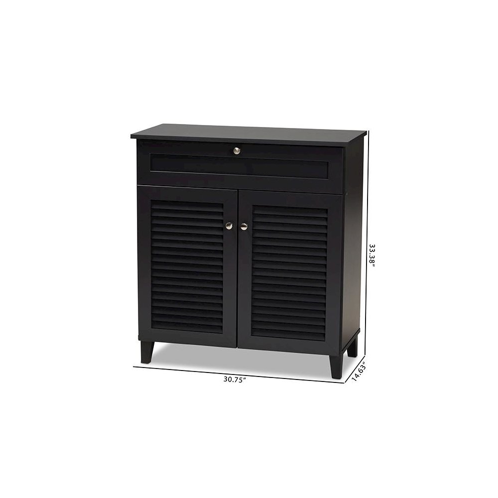 Dark Grey Finished 4-Shelf Wood Shoe Storage Cabinet with Drawer. Picture 10