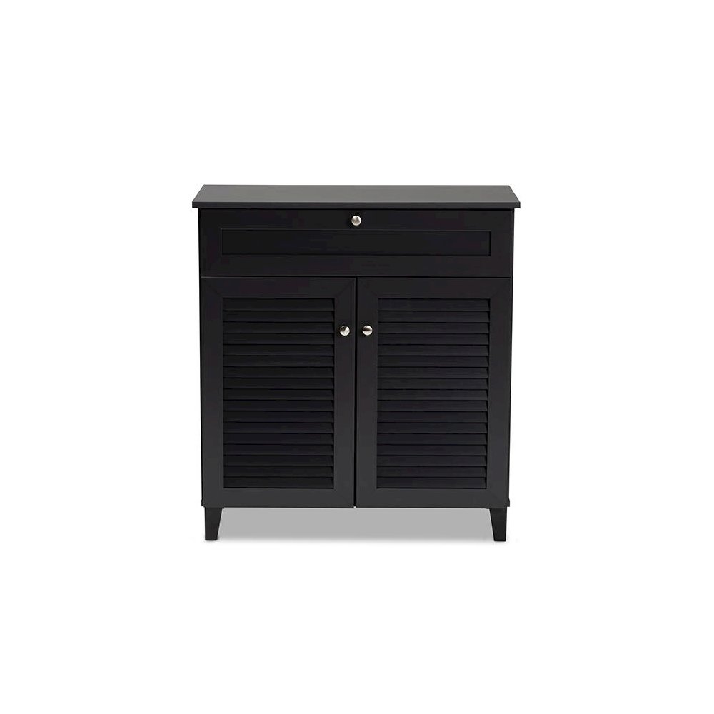 Dark Grey Finished 4-Shelf Wood Shoe Storage Cabinet with Drawer. Picture 3