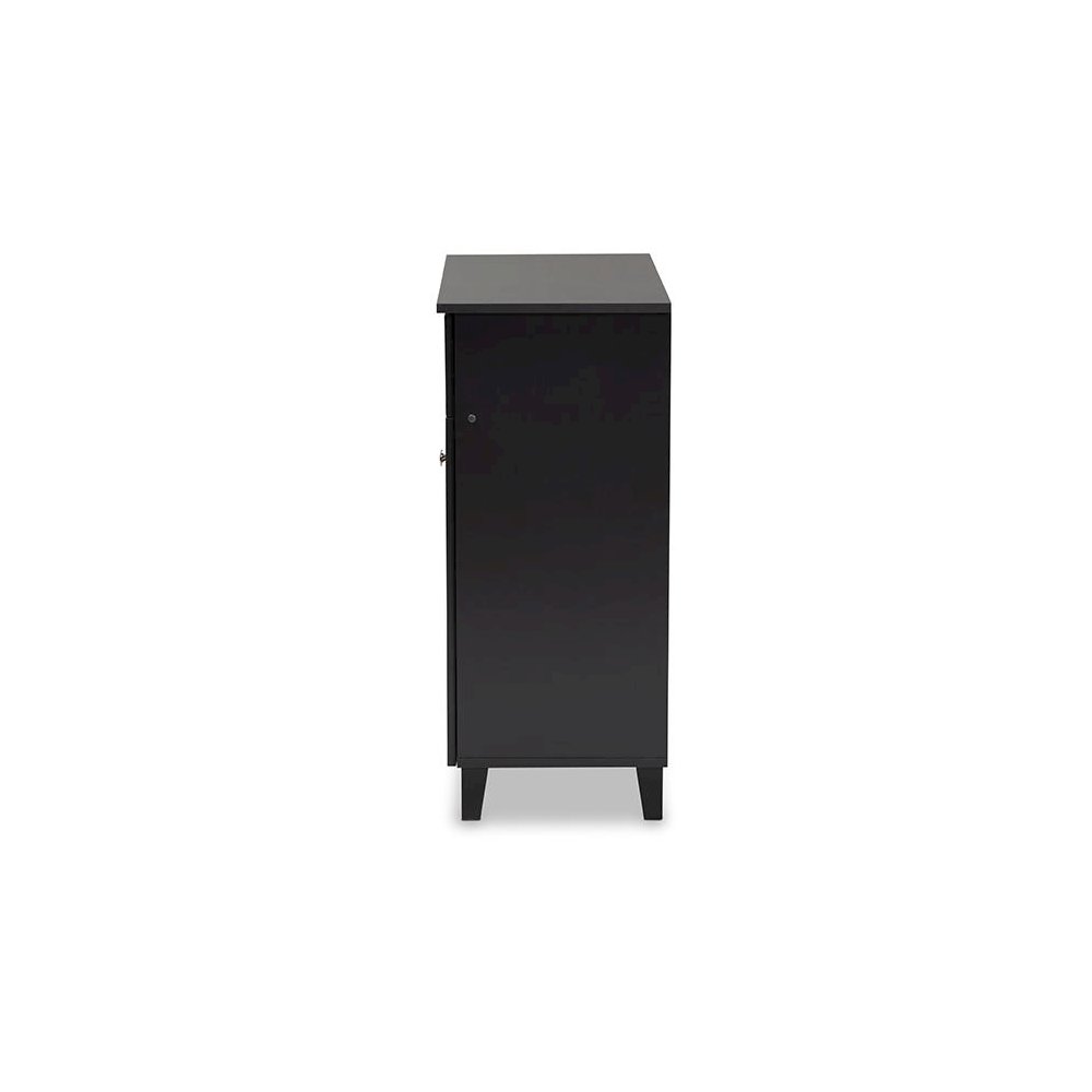 Dark Grey Finished 4-Shelf Wood Shoe Storage Cabinet with Drawer. Picture 4