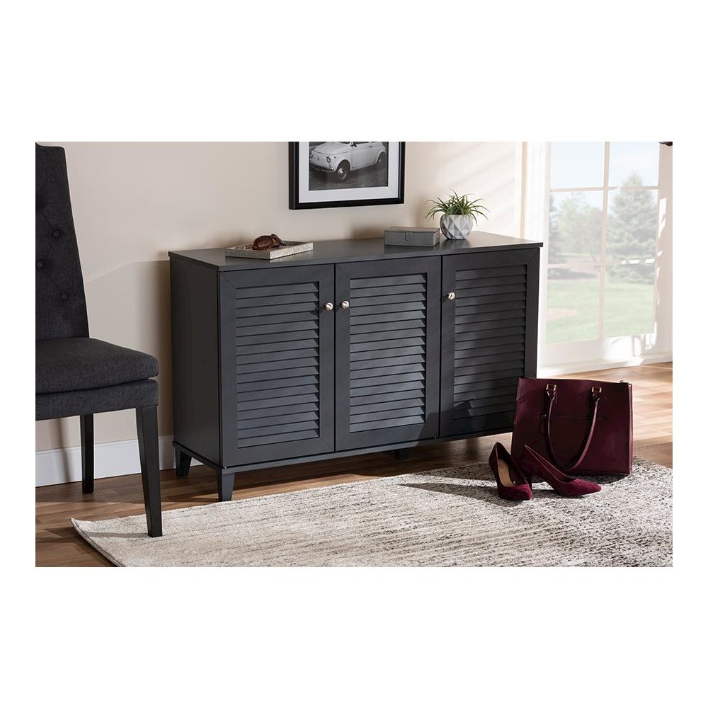 Dark Grey Finished 8-Shelf Wood Shoe Storage Cabinet. Picture 6