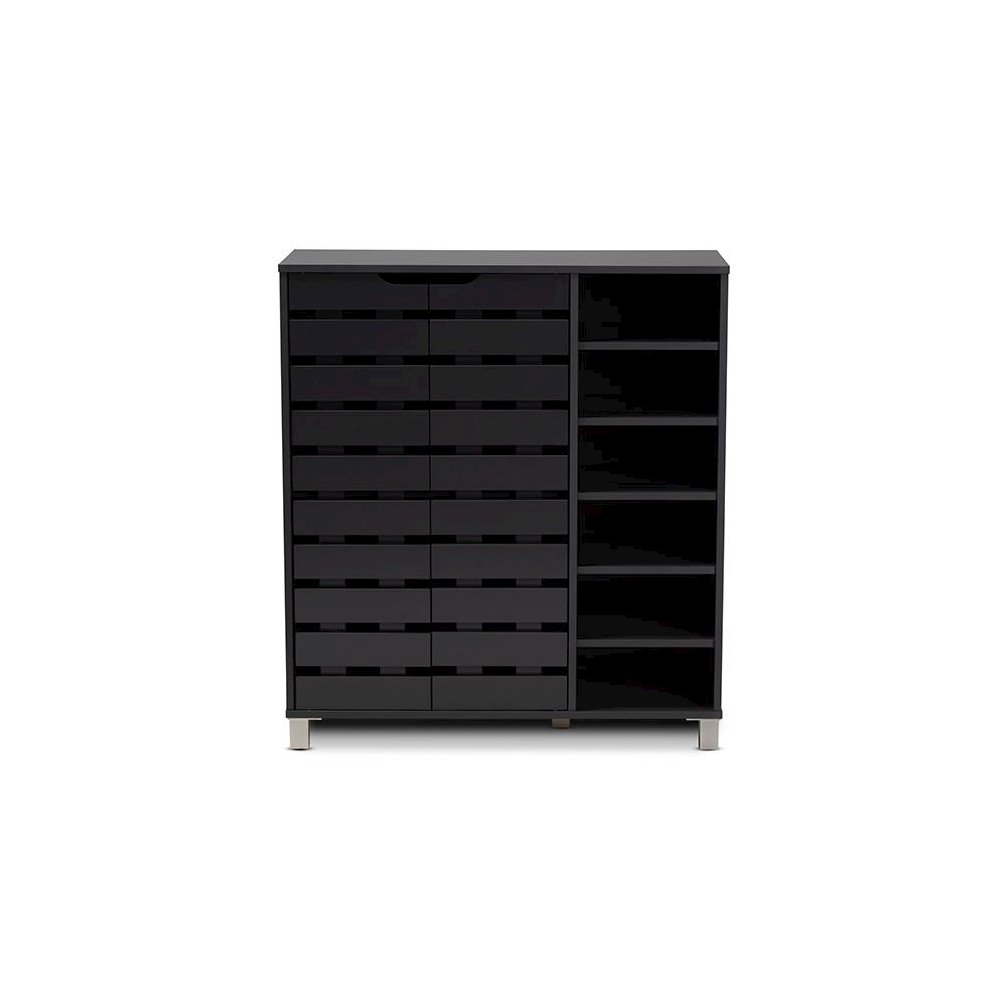 Dark Grey Finished 2-Door Wood Shoe Storage Cabinet with Open Shelves. Picture 3