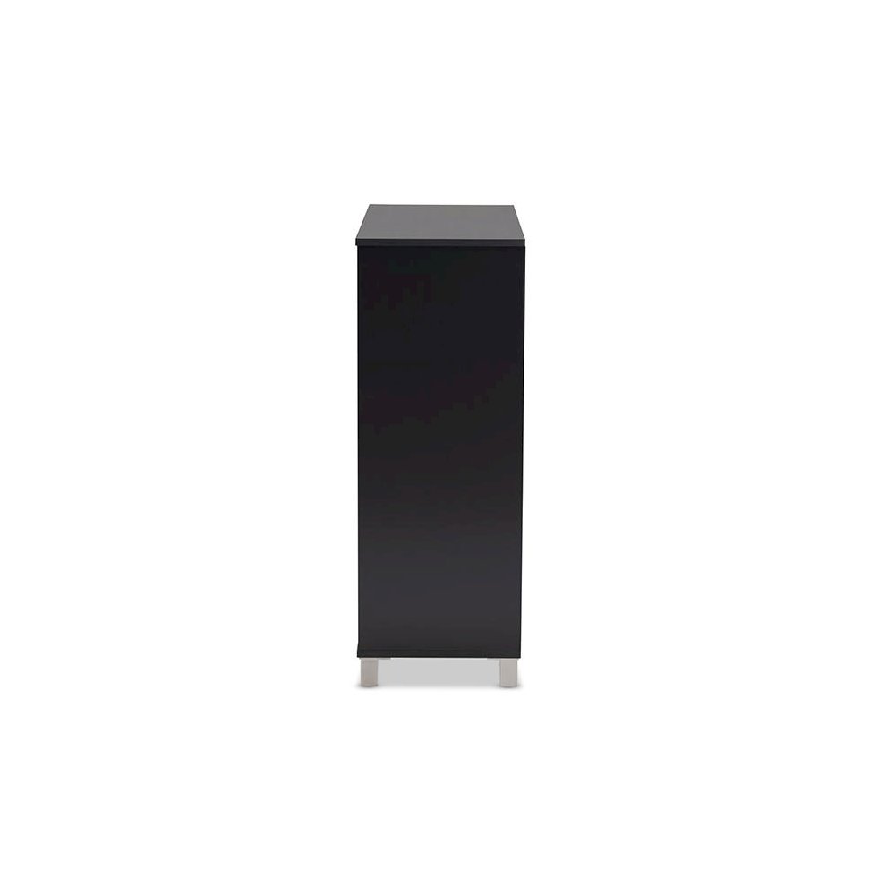 Dark Grey Finished 2-Door Wood Shoe Storage Cabinet with Open Shelves. Picture 4